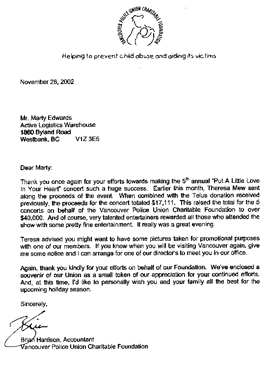 Vancouver Police Letter